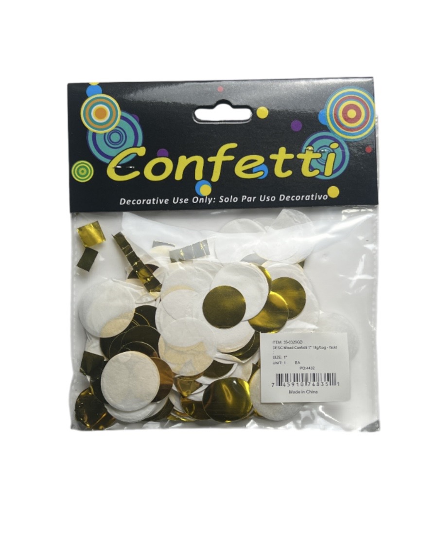 MIXED CONFETTI 1 INCH 18 GRAM GOLD AND WHITE